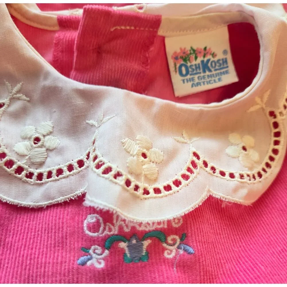 Vintage Pink Osh Kosh B'Gosh Corduroy 2T Dress Lace Peter Pan Collar